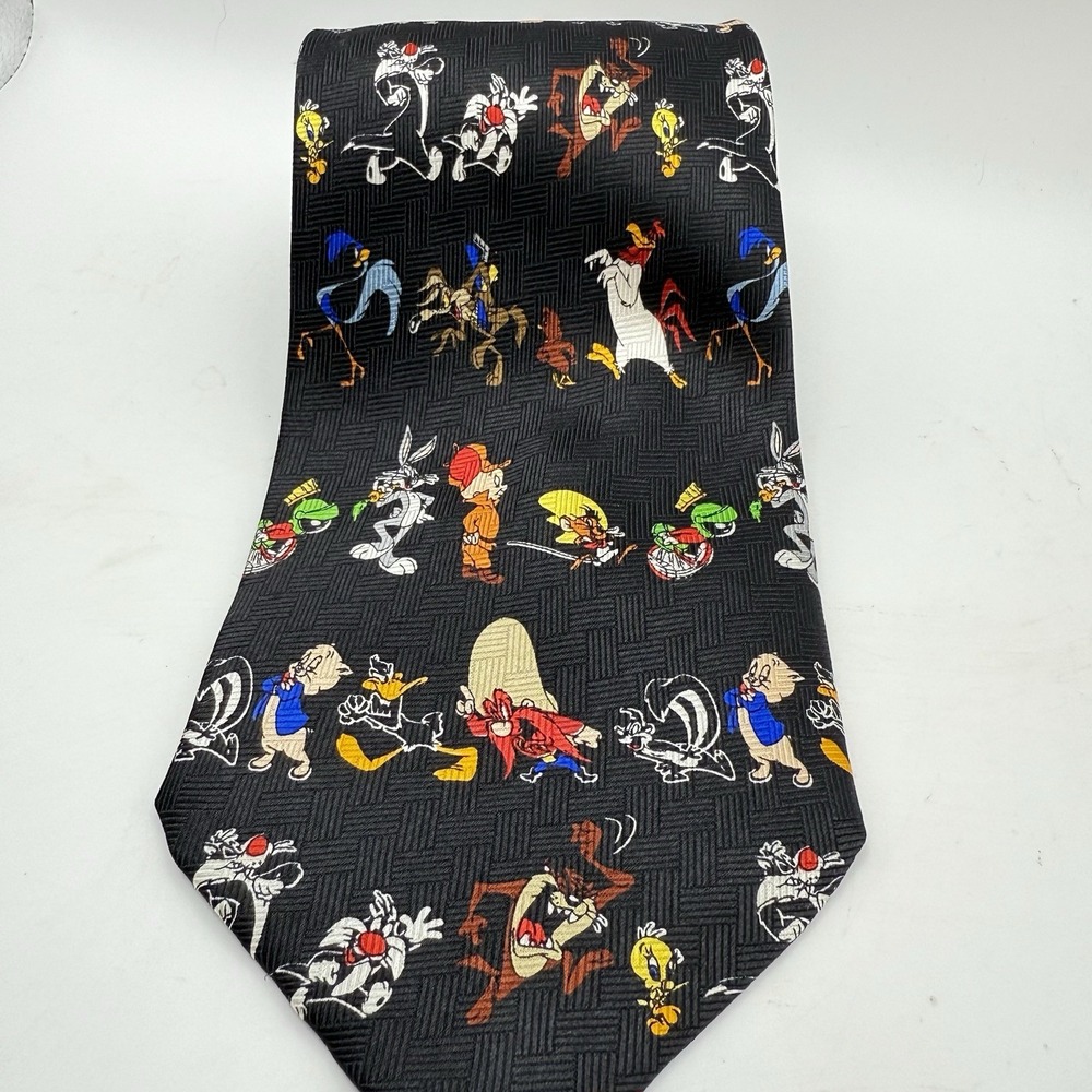 1994 Looney Tunes Characters Mens Tie Black Bugs Bunny Daffy Duck Warner Bros